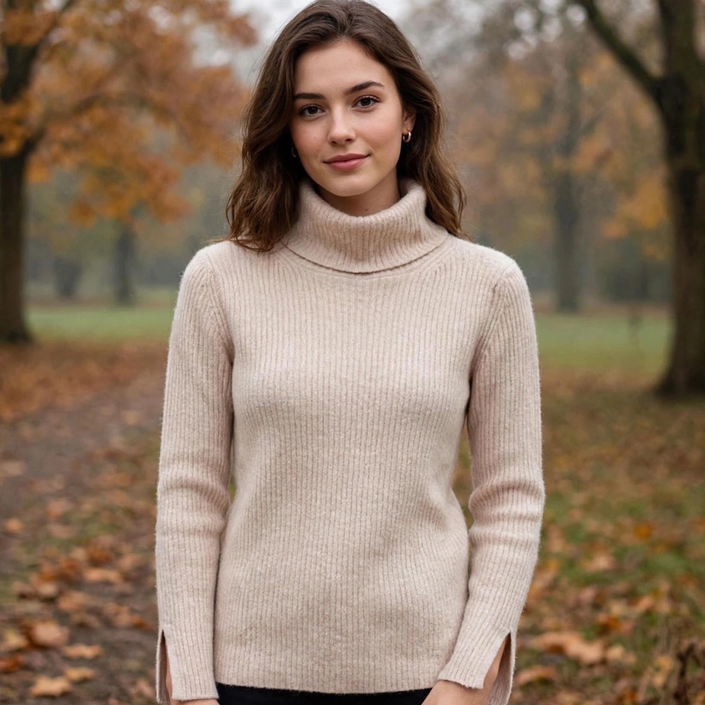 Banana‎ Republic Ribbed Turtleneck Sweater Light Pink Extra Small XS Cable Knit